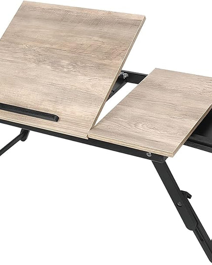 Bamboo Laptop Desk Bed Tray Table Adjustable Table for Computer Tilting Top Foldable Leg with Drawer - LeafyLoom