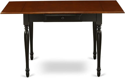 East West Furniture Monza Mid-Century Modern Rectangle Dining Table Top with Dropleaf & Stylish Legs, 36x54 Inch, Black & Cherry - LeafyLoom