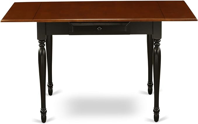 East West Furniture Monza Mid-Century Modern Rectangle Dining Table Top with Dropleaf & Stylish Legs, 36x54 Inch, Black & Cherry - LeafyLoom