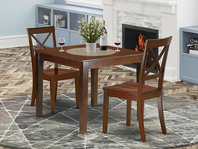 East West Furniture OXBO3-MAH-W Oxford 3 Piece Room Set Contains a Square Kitchen Table and 2 Dining Chairs, 36x36 Inch - LeafyLoom