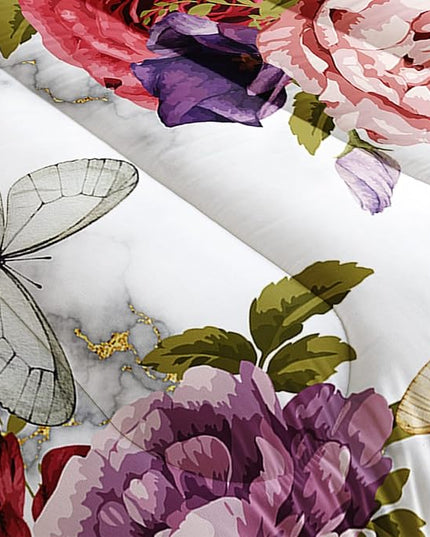 Butterfly Comforter Set for Girls Kids Adults Watercolor Butterfly Rose Bedding Set Aesthetics Butterflies Quilt Duvet Set Full Size with 1 Comforter and 2 Pillowcases - LeafyLoom