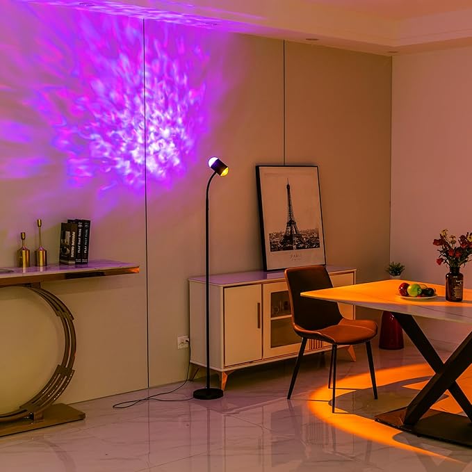 Sunset Lamp Projector with 3D Ocean Wave, 12 Colors Changing & Four Mode with USB Port, RGB Floor Lamp Double Side Lighting with Remote,Creative DIY Mode, 360° Rotation Atmosphere Lamp for Bedroom - LeafyLoom
