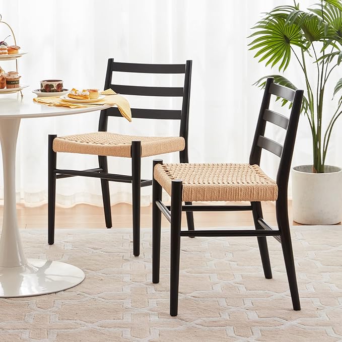 STARY Wood Rattan Dining Room Chairs Set of 2 with Comfortable Woven Seat, Fully assembled, New Black - Set of 4 - LeafyLoom