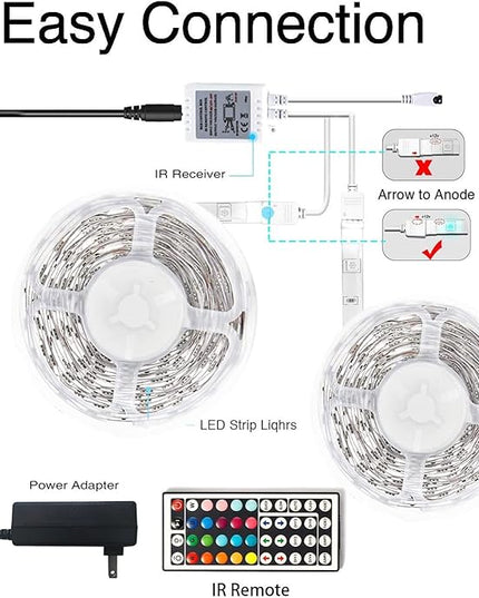 phopollo Led Lights 40ft for Bedroom RGB Color Changing Led Lights Kit with Power Supply and Remote Phopollo