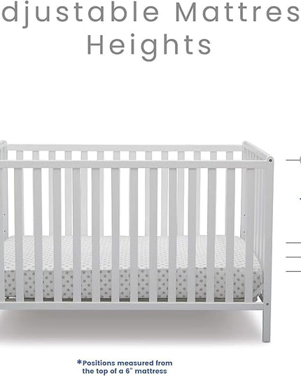 Delta Children Heartland 4-in-1 Convertible Crib - Greenguard Gold Certified, Bianca White - LeafyLoom