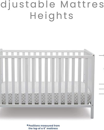 Delta Children Heartland 4-in-1 Convertible Crib, Bianca White + Delta Children Twinkle Galaxy Dual Sided Recycled Fiber Core Crib and Toddler Mattress (Bundle) - LeafyLoom