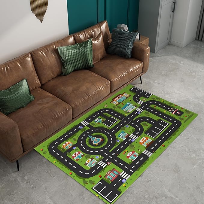 Analog ABC Kids Rug Playroom Car Rug Play Mat City Life Road Rug for Cars Fun City Map for Carpet for Bedroom Boys (63 * 94 inches, Gorgeous City) - LeafyLoom