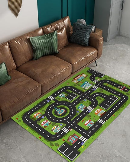 Analog ABC Kids Rug Playroom Car Rug Play Mat City Life Road Rug for Cars Fun City Map for Carpet for Bedroom Boys (78 * 118 inches, Gorgeous City) - LeafyLoom