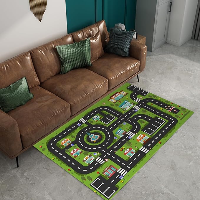 Analog ABC Kids Rug Playroom Car Rug Play Mat City Life Road Rug for Cars Fun City Map for Carpet for Bedroom Boys (55 * 82 inches, Gorgeous City) - LeafyLoom