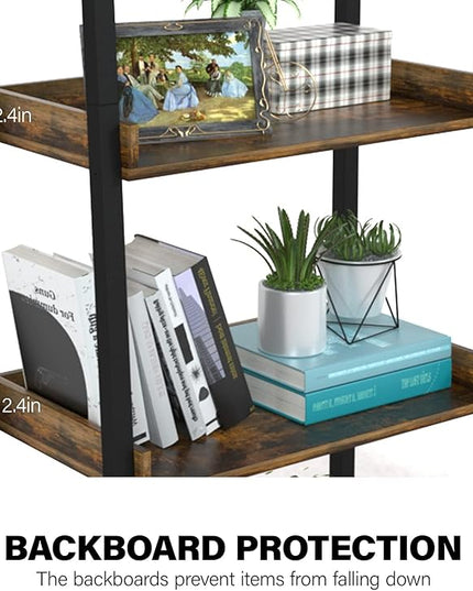 ASTARTH Ladder Shelf-5 Tier Bookshelves w/Open Shelf for Storage, Industrial Bookshelf & Tall Ladder Shelf-Metal Frame for Bedroom, Living Room, Kitchen-67.3'' H, Easy Assembly, Rustic Brown - LeafyLoom