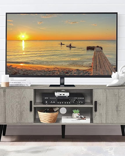 Iwell TV Stand for 55 inch TV, Entertainment Center with Storage and Open Shelf, TV Console, TV Stands for Living Room, Bedroom, Grey - LeafyLoom