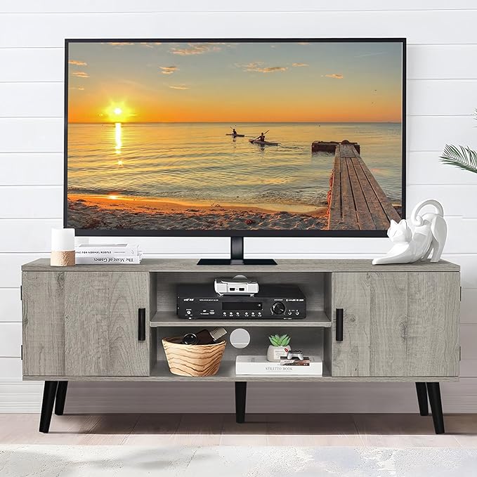 Iwell TV Stand for 55 inch TV, Entertainment Center with Storage and Open Shelf, TV Console, TV Stands for Living Room, Bedroom, Grey - LeafyLoom