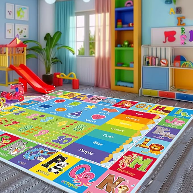 ABC Carpet,Kids Carpet for Playroom, Classroom Floor Play Mat for Kids,Preschool Rugs wtih ABC, Numbers, Animals, Extra Large Thick (78.7X59 Inch) - LeafyLoom