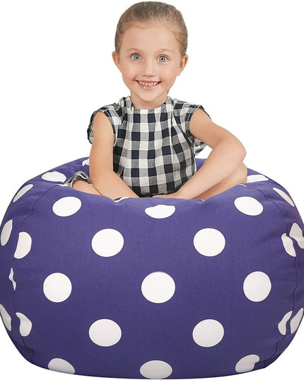 Aubliss Stuffed Animal Storage Bean Bag Chair Cover (No Beans), Stuff and Sit Storage Bean Bag for Kids Toy Storage, Medium 32"-Canvas Dot Navy - LeafyLoom
