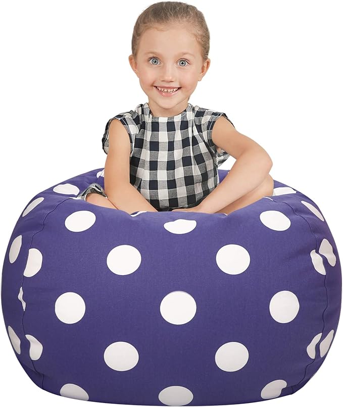Aubliss Stuffed Animal Storage Bean Bag Chair Cover (No Beans), Stuff and Sit Storage Bean Bag for Kids Toy Storage, Medium 32"-Canvas Dot Navy - LeafyLoom