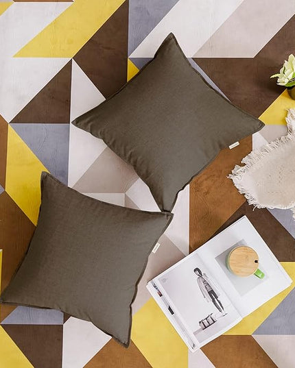 Jeanerlor Set of 2 20"x20" Pillowcase Cousion Cover Decor Cotton Linen with Unique Design to Embellish Balcony/Reception,(50 x 50cm), Khaki - LeafyLoom