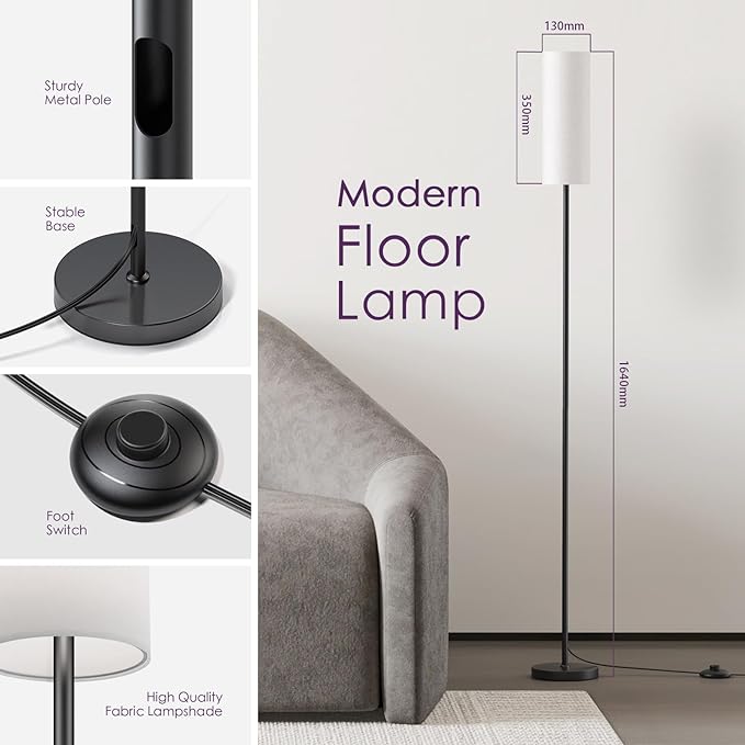 Floor Lamps for Living Room, Modern Floor Lamp with RGB LEDs Bulb,Standing Floor Lamp with App Control & Remote Control,Tall Reading Lamp for Bedroom, Living Room, White lampshade - LeafyLoom