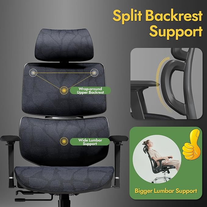 Office Chair Ergonomic Desk Chair, ALL-Mesh High Back Home Office Chair Lumbar Support, Reclining Gaming Chair Adjustable Armrests Headrest, Big and Tall Swivel Computer Chair 330LBS (Black) - LeafyLoom