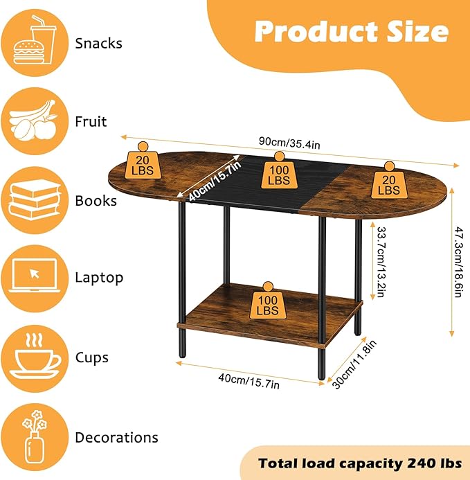 ETELI Small Round Coffee Tables for Small Space Farmhouse Oval Coffee Table with 2-Tier Storage Shelf Circle Center Tea Table for Living - LeafyLoom
