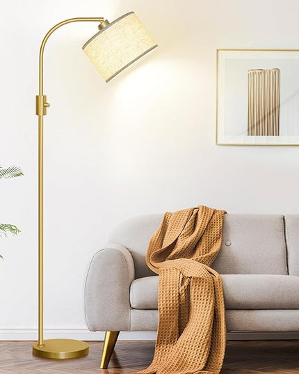 【Upgraded】 Dimmable Floor Lamp, 1200 Lumens LED Bulb Included, Gold Arc Floor Lamps for Living Room Modern Standing Lamp with Linen Shade, Tall Lamp for Living Room Bedroom Office Reading Room Nursery - LeafyLoom