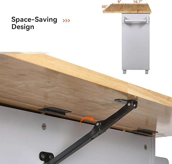 Island with Storage, Rolling Kitchen Cart on Wheels w/Drop Leaf, Internal Cabinet, Adjustable Shelf Towel Rack and Rubber Wood Countertop, for Dining Room, Home, Grey, 39 Inch - LeafyLoom