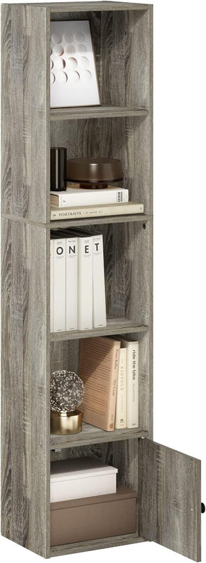 Furinno Luder Shelf Bookcase with 1 Door Storage Cabinet, French Oak - LeafyLoom