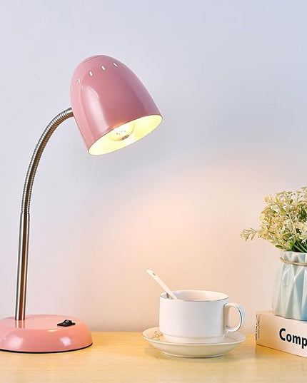 Eye-Caring Table Lamp of Simple Designs Home E26 Led Screw Basic Metal Desk Lamp with Flexible Gooseneck Hose Neck Study Lamp for Bedroom Office Living Room Convenient On/Off Switch(Pink) - LeafyLoom