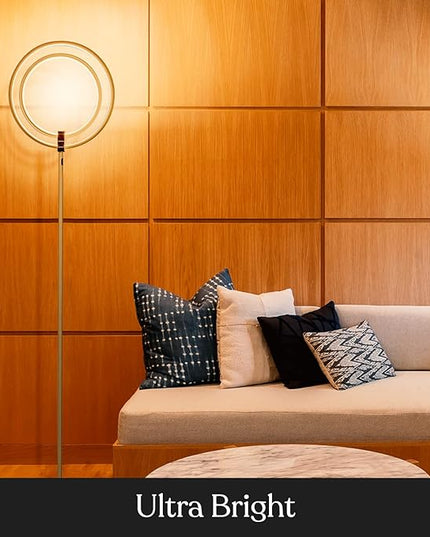 Brightech Eclipse Modern LED Torchiere Floor Lamp - Very High Brightness, Indoor Lamp - Living Room Standing Light - Alternative to Halogen - Built in Touch Dimmer - Gold/Brass - LeafyLoom
