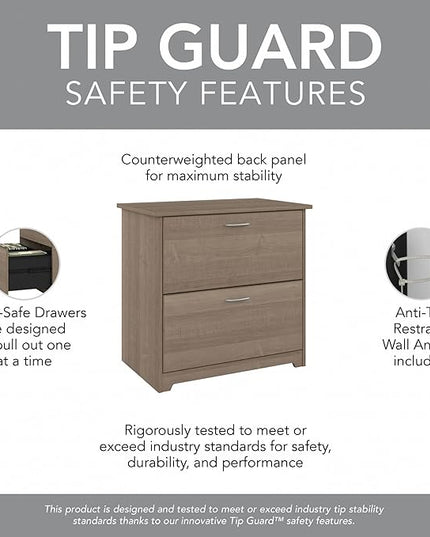 Bush WC31280 Cabot 2-Drawer Lateral File Cabinet, Letter/Legal, Ash Gray, 31-Inch - LeafyLoom