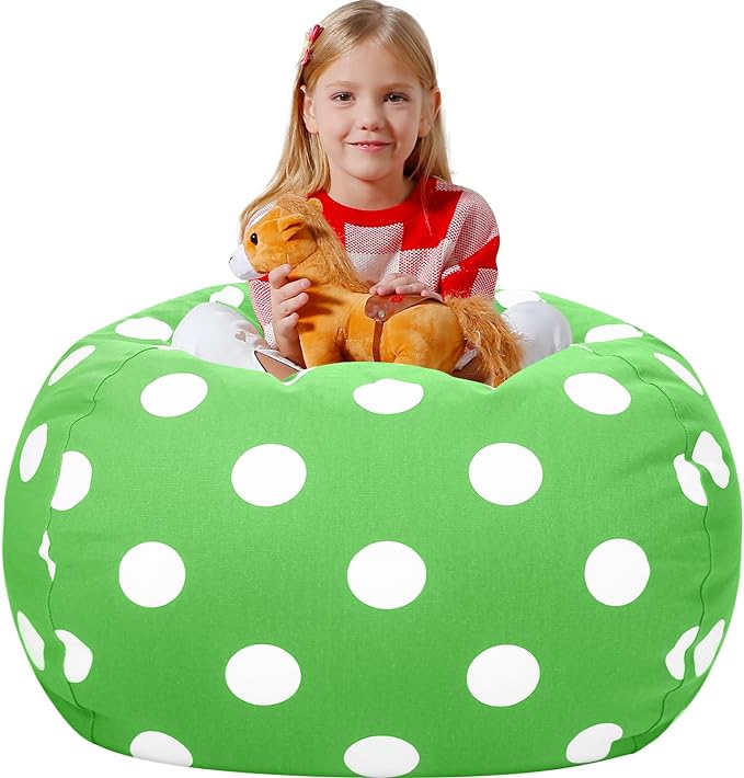 Aubliss Stuffed Animal Bean Bag Storage Chair (Green Dot, X-Large (48'')) - LeafyLoom