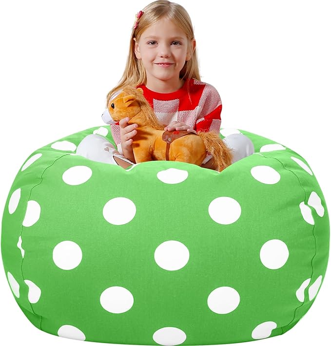 Aubliss Stuffed Animal Bean Bag Storage Chair (Green Dot, Medium (32'')) - LeafyLoom
