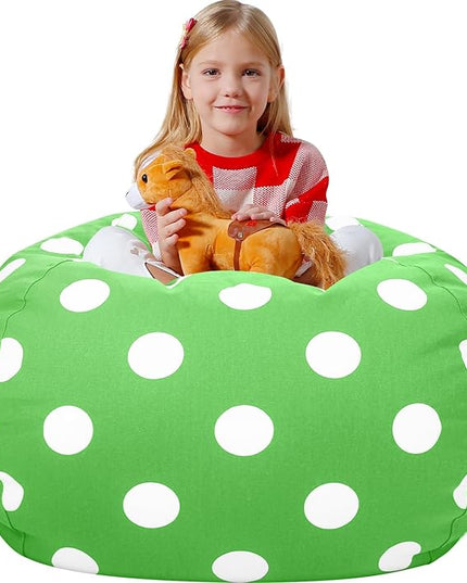 Aubliss Stuffed Animal Bean Bag Storage Chair (Green Dot, Large (38'')) - LeafyLoom
