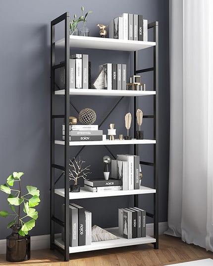 COTUBLR 5 Tier Bookshelf 24 Inch Bookcase Book Shelf Organizer Modern Tall Bookshelf Book Case Ladder Bookshelves Book Storage for Bedroom, Living Room, Home Office, Kitchen (White) - LeafyLoom