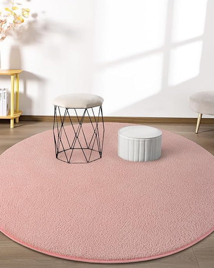 Round Area Rugs for Bedroom Living Room, 4x4 Pink Super Soft Comfy Thickened Memory-Foam Indoor Circle Carpets, Modern Aesthetic Minimalist Carpet for Boys Girls Adults Nursery Home Décor - LeafyLoom