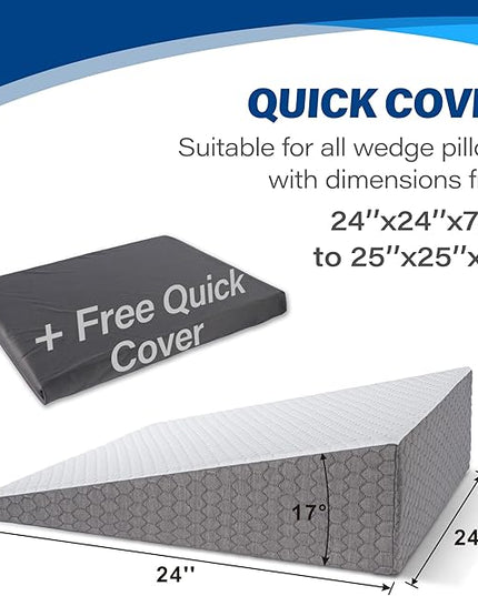 Bed Wedge Pillow RS21 + Free Aditional Quic Cover – for Acid Reflux Surgery Heartburn Gerd Reading Anti Snore - Triangle Support Pillow for Sleeping and Pain Relief - LeafyLoom