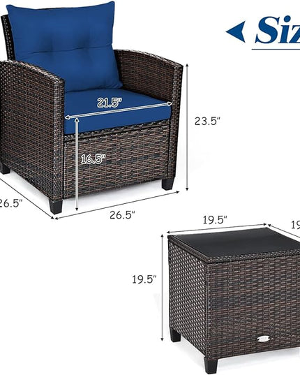 3 PCS Patio Furniture Set, OneSize, Navy - LeafyLoom