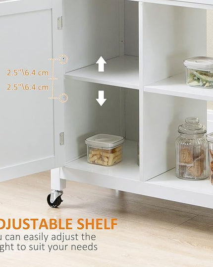 HOMCOM Kitchen Island Cart, Rolling Kitchen Island with Storage Shelf, Solid Wood Top, Drawer, for Dining Room, White - LeafyLoom
