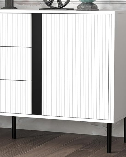 Wide Sideboard Buffet Cabinet Wood Farmhouse Storage Credenza, Coffee Bar Console Table for Kitchen, Dining, Living Room, Hallway, 55.1 x 15.6 x 31.5 in, White - LeafyLoom