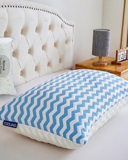 Pillows Queen Size for Bed - Adjustable Firm Pillow for Back Stomach and Side Sleeper - Shredded Memory Foam Cooling Pillow for Neck and Shoulder Pain with Washable Cover - LeafyLoom
