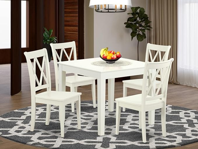 East West Furniture OXCL5-LWH-W Oxford 5 Piece Set for 4 Includes a Square Kitchen Table and 4 Dining Room Chairs, 36x36 Inch - LeafyLoom