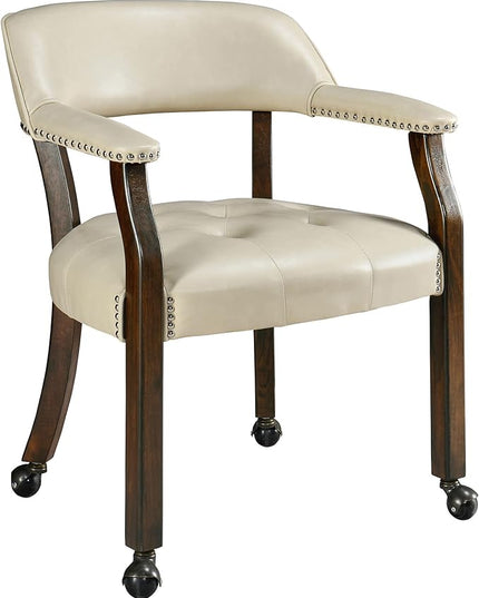 Large Dining Chairs with Casters and Arms, Rolling Dining Chairs with Wheels, Solid Wood Office Desk Chairs, 26“Dx25.2 Wx31.5“H, Espresso Legs & Beige PU, XXY-1910-BG - LeafyLoom