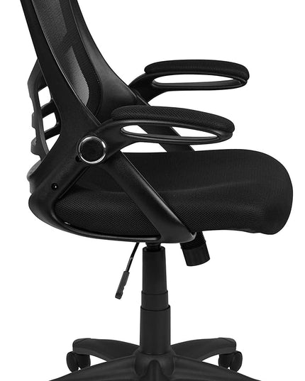 Flash Furniture Porter High Back Black Mesh Ergonomic Swivel Office Chair with Black Frame and Flip-up Arms - LeafyLoom