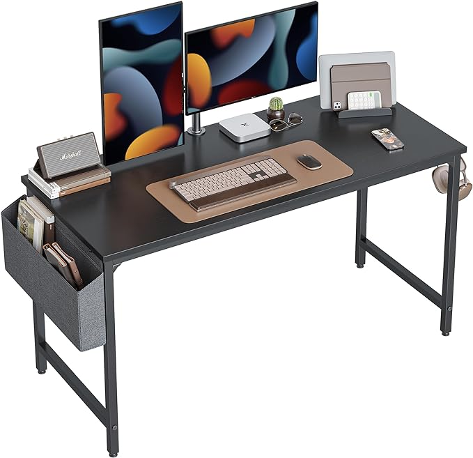CubiCubi Computer Desk, 63" Study Writing Table for Home Office, Modern Simple Style PC Desk, Black - LeafyLoom