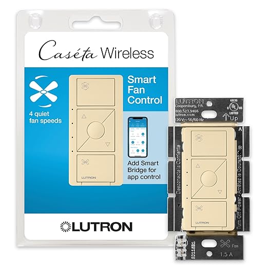 Lutron Caseta Smart Fan Speed Control Switch (Lutron Smart Hub Required), Single-Pole, PD-FSQN-IV, Ivory Lutron