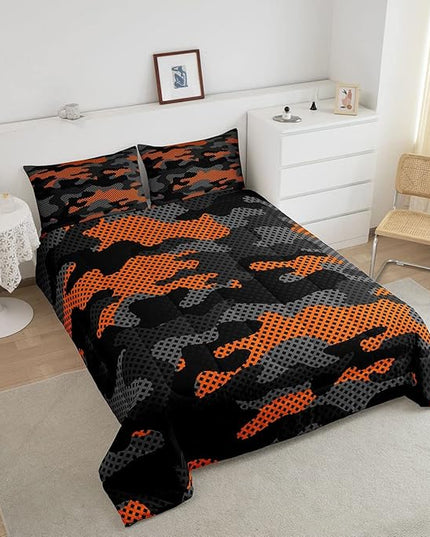 Erosebridal Army Camouflage Comforter Set Queen Size Teens Adult Camo Bedding Set for Kids Boys Girls Colorful Pattern Decor Down Comforter Orange Black Grey Duvet Set Geometric Pattern Quilt Set - LeafyLoom