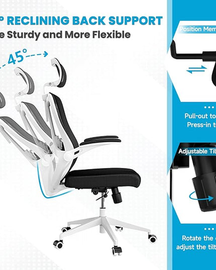 Ergonomic Office Chair - Comfy Desk Chairs with Wheels and Arms, 500LB Heavy Duty Mesh Computer Chairs with Comfortable Head Lumbar Back Support for Office, Study, Bedroom and College Dorm - LeafyLoom