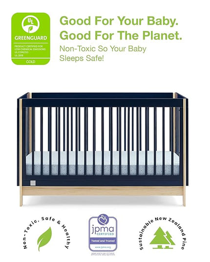 Delta Children babyGap Tate 4-in-1 Convertible Crib + Brannan Bear Bookcase with Bins + Brannan Bear Wall Shelf with 4 Hooks, Navy/Natural (Bundle) - LeafyLoom