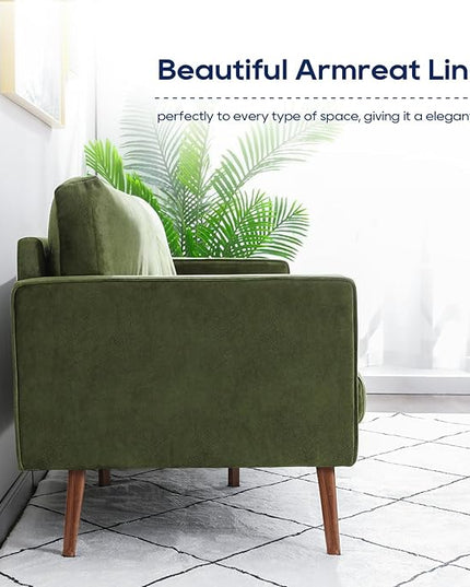 Vonanda Velvet Sofa Couch, Mid Century Modern Craftsmanship 73 inch 3-Seater Sofa with Comfy Tufted Back Cushions and 2 Bolster Pillows for Compact Living Room, Elegant Mustard Green - LeafyLoom