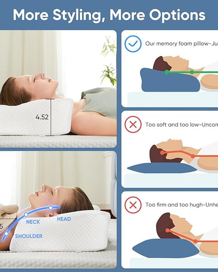 JHK Contour Neck Pillows for Neck Pain Relief, Ergonomic Cervical Neck Pillow, Memory Foam Orthopedic Bed Pillow for Side Back Stomach Sleeper, Cooling Pillow with Breathable Pillowcase, White - LeafyLoom