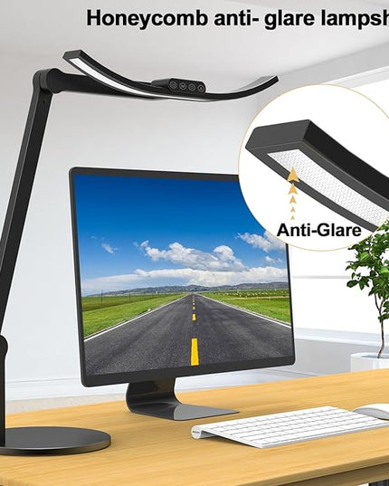 Led Desk Lamp for Home Office, Architect Curved Desk Lamp with Base Bright 1000LM Adjustable Desk Light Dimmable Touch Tall Table Light with 3 Rotatable Joints for Computer Workbench - LeafyLoom